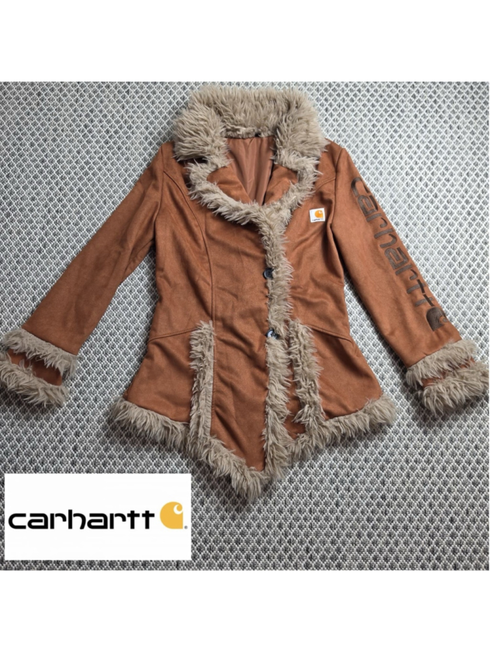 Carhartt Faux Suede Faux Shearling Penny Lane Coat Women’s Brown Y2K Small